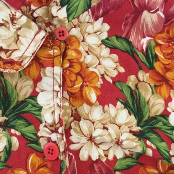 Vintage Liz Claiborne Lizwear Red Floral Button-Up Shirt 100 % Cotton Red  Sz L - Picture 4 of 9